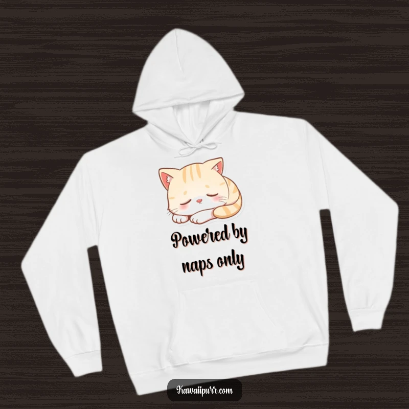 Funny hoodie featuring a cartoon cat character in a deep slumber, exuding peace, with a tiny, happy smile.
