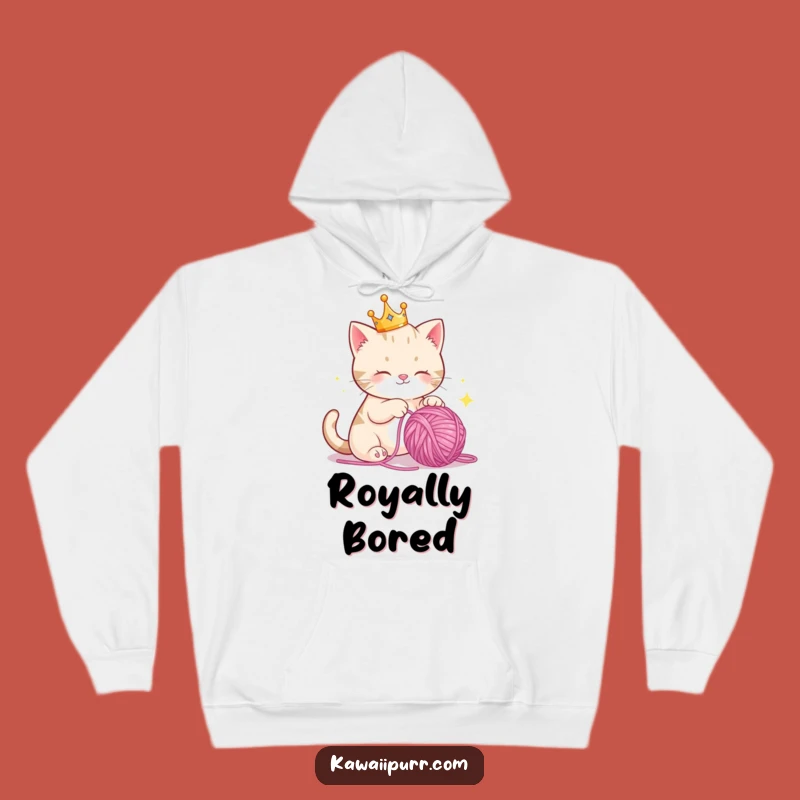 Cozy Funny Crown Cat Yarn Hoodie, Warm Royal Feline Sweatshirt, Ideal Funny Gift