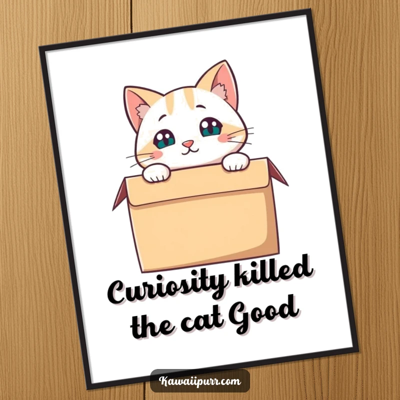 Funny Free Printable Wall Art: Cat curiously peeking from a cardboard box, a humorous and quirky decorative artwork.
