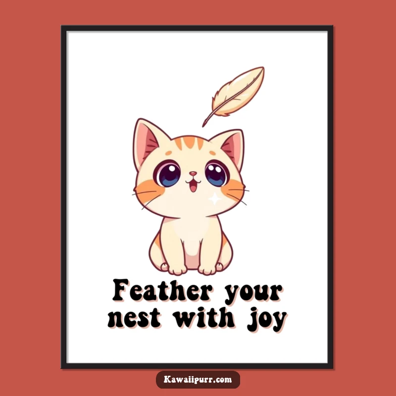 Free Printable Wall Art: Surprised Cat Feather - Funny Pet Downloadable Art