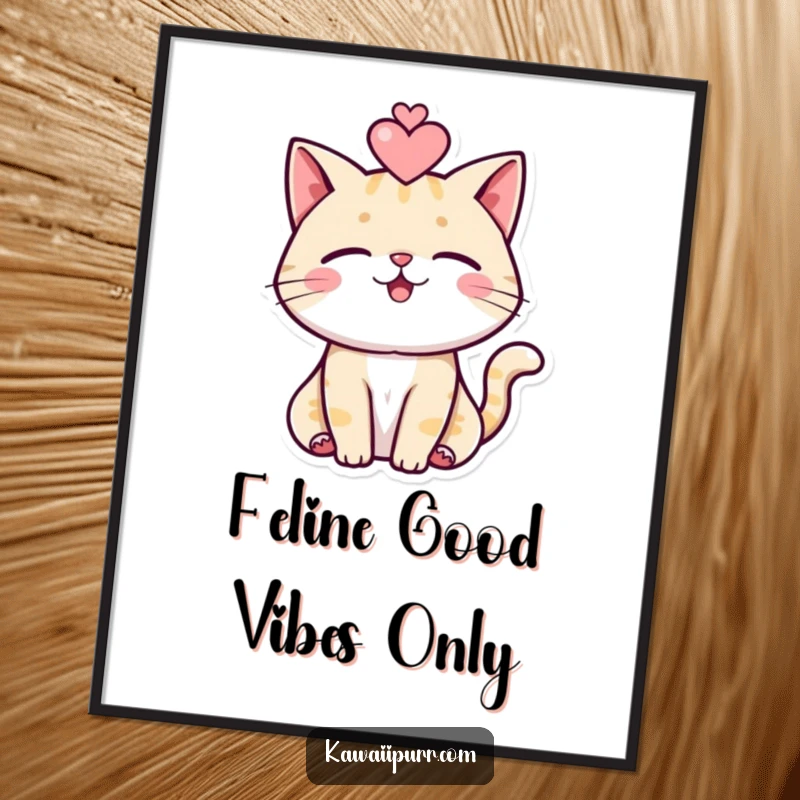Funny Free Printable Wall Art: A cozy purring cat with a heart, bringing warmth and humor to any room.