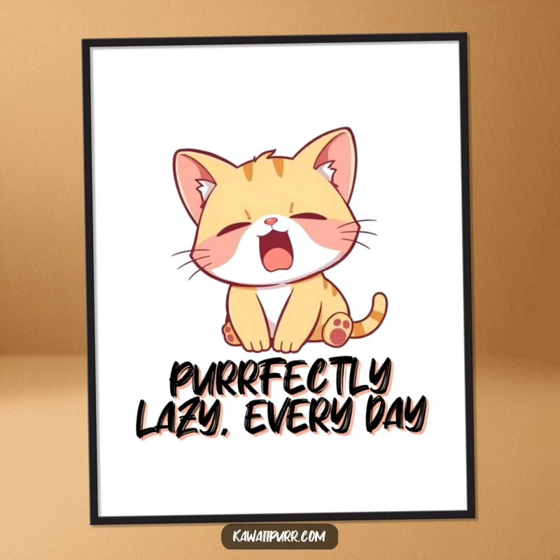 Funny Free Printable Wall Art: A lazy kitten in a big yawn, perfect downloadable art for cat lovers.