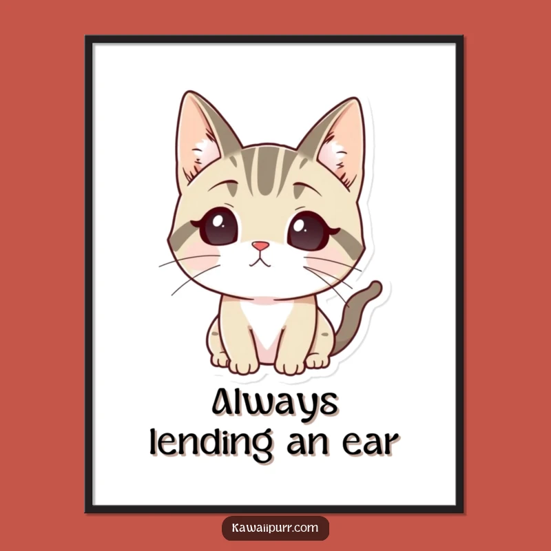 Free Printable Wall Art: Listening Cat - Funny Downloadable Art
