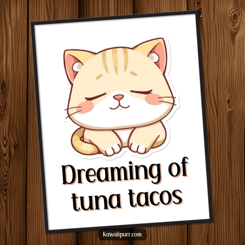 Funny Free Printable Wall Art: Sleepy cat rests peacefully, sporting a contented smile, embodying ultimate relaxation and charm.