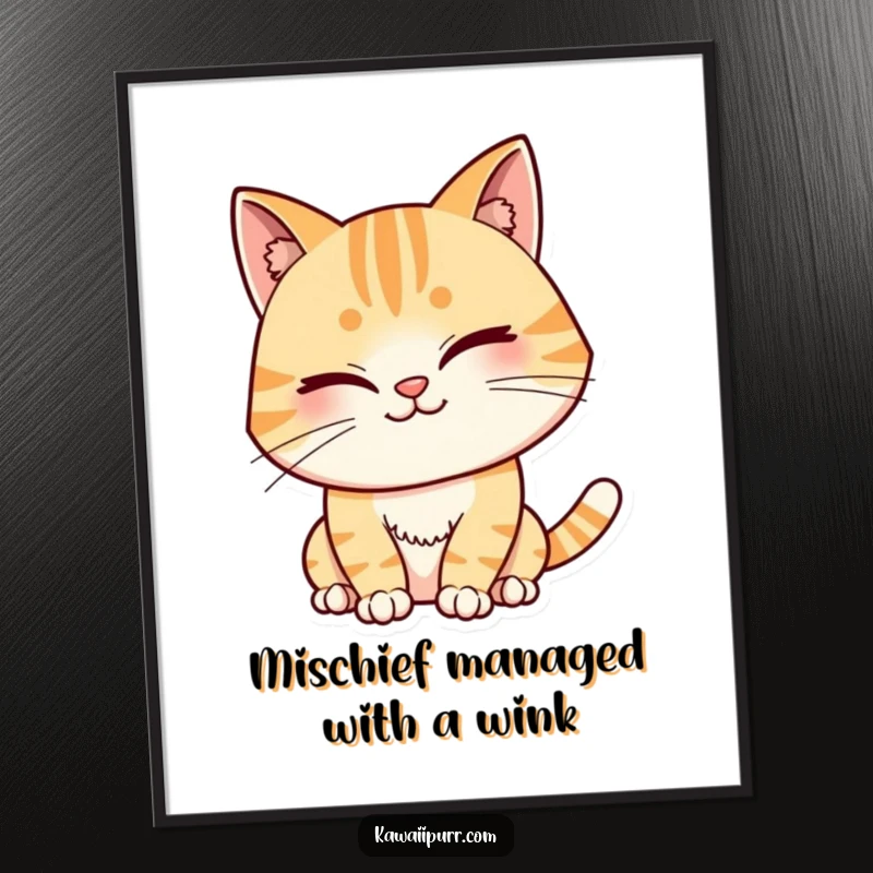 Funny Free Printable Wall Art: A cat with a sly wink and a mischievous grin, perfect decor.