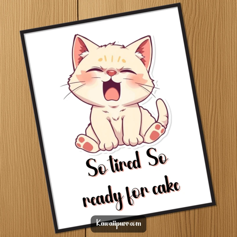 Funny Free Printable Wall Art featuring a languid kitten stretching and yawning, exuding comfort and relaxation.