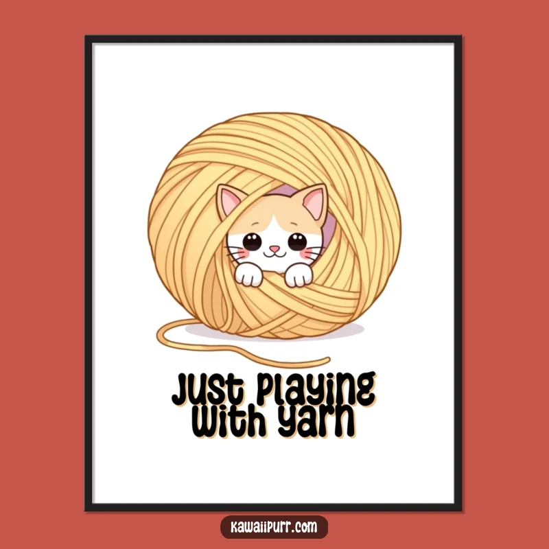 Free Printable Wall Art: Playful Cat & Yarn - Funny Downloadable Decor