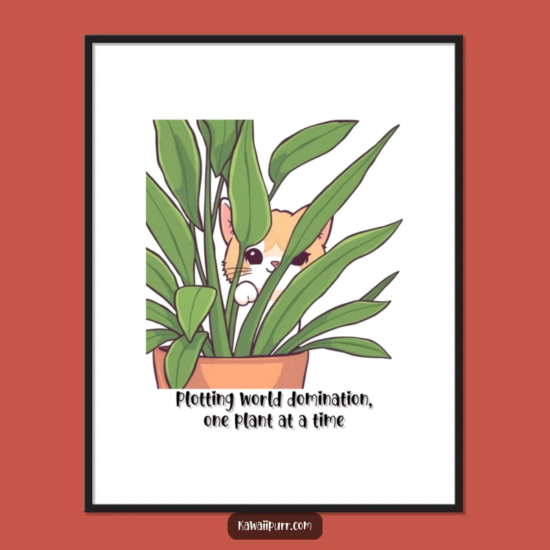 Free Printable Funny Cat Wall Art: Plant Peek, Downloadable Quirky Decor