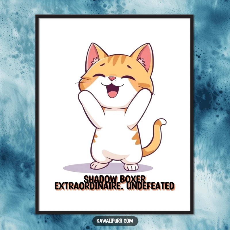 Funny Free Printable Wall Art: A cat character gleefully pouncing on a shadow, full of playful excitement.