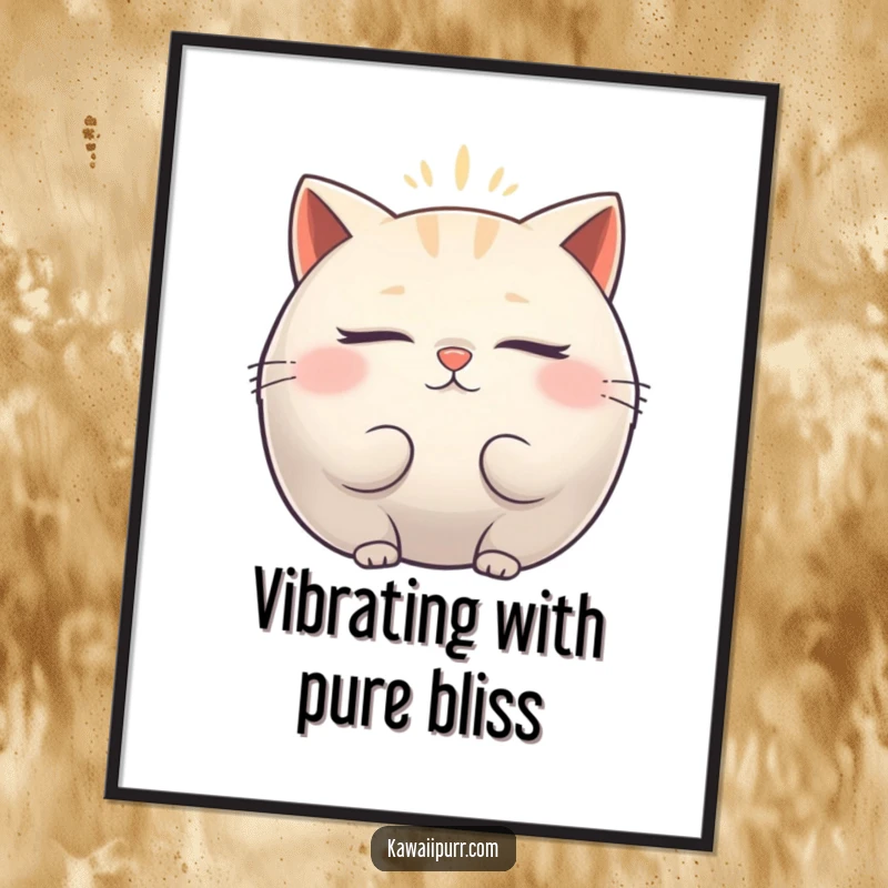 Funny Free Printable Wall Art: A plump cat with closed eyes emitting a soft, vibrating aura, creating humorous and peaceful downloadable decor.