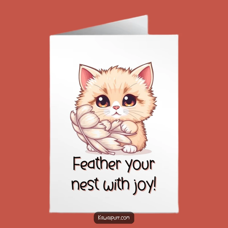 Free Printable Birthday Card: Curious Cat Feather Peek, Funny Downloadable Greeting for Friends