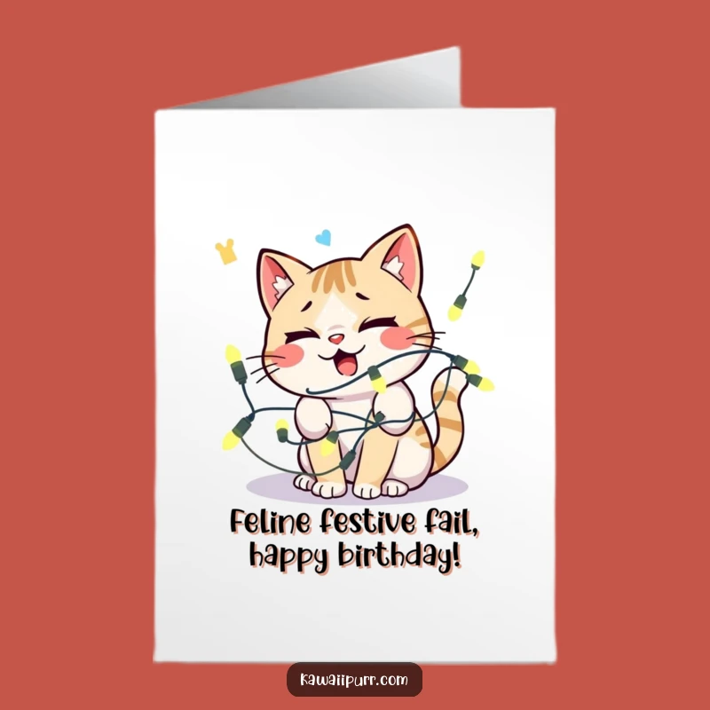 Free Printable Birthday Card: Funny Tangled Cat Design, Hilarious Downloadable Greeting