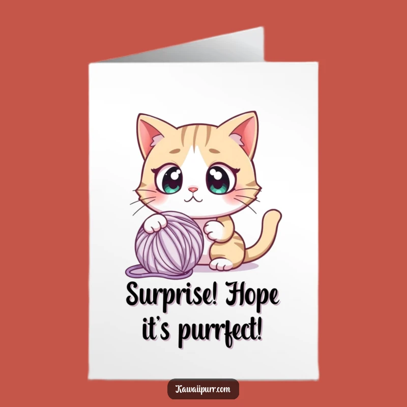 Free Printable Birthday Card: Startled Cat & Yarn - Funny Downloadable Gift