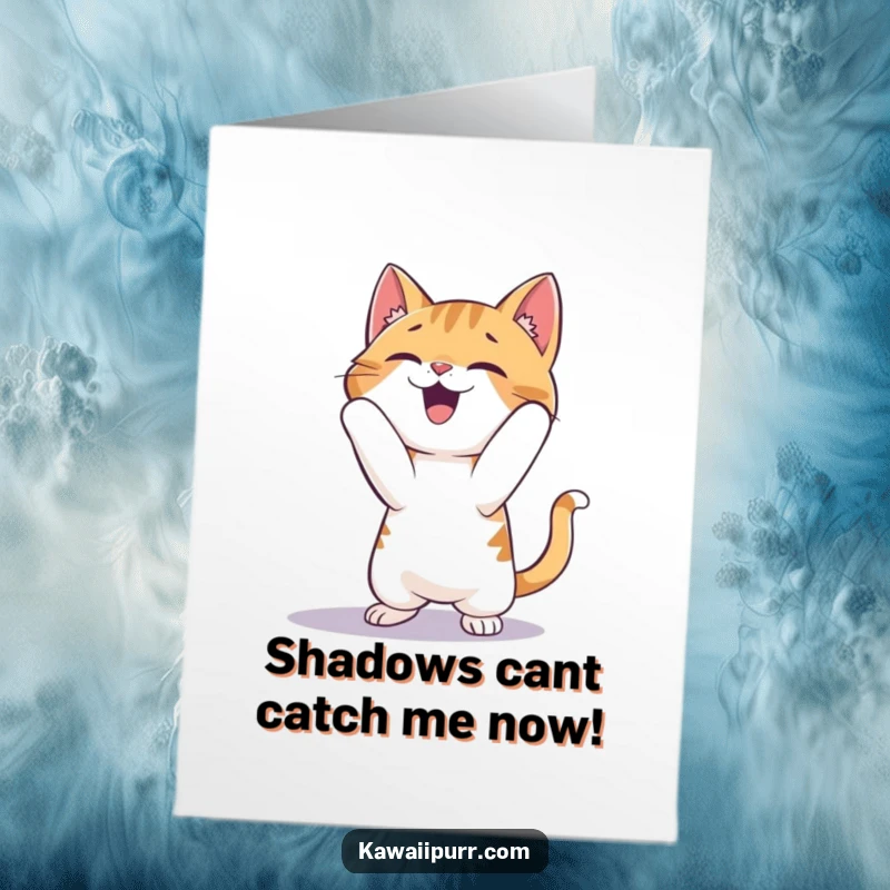 Funny Free Printable Birthday Card: A cat gleefully pouncing on a shadow, ready to surprise and delight.
