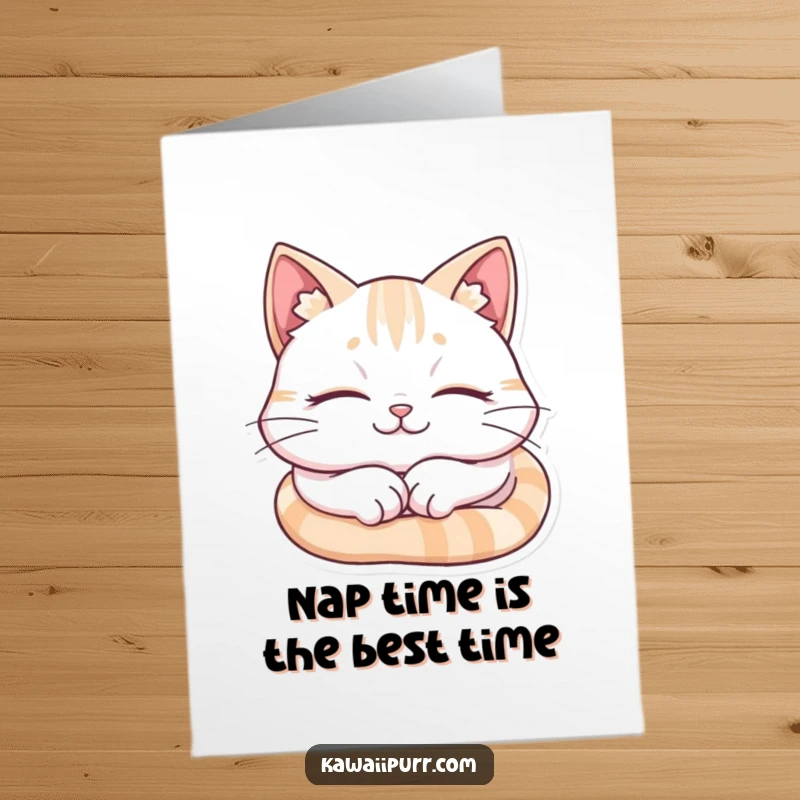 Funny Free Printable Birthday Card: Cat sleeping soundly with a happy smile, a peaceful and humorous greeting.