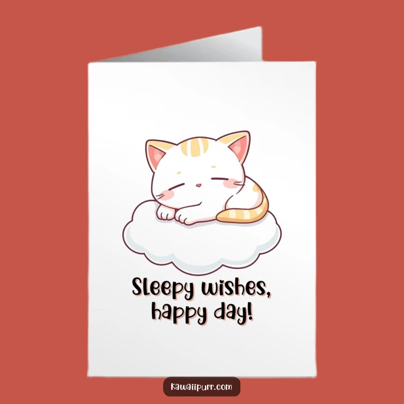 Free Printable Sleepy Kawaii Cat Birthday Card - Funny Downloadable Relaxed Greeting