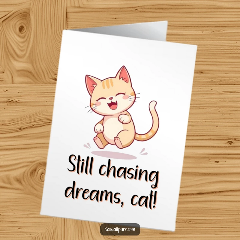 Funny Free Printable Birthday Card: Cat chasing its tail in a joyful, blurred circle.