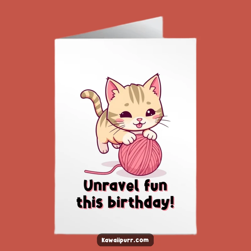 Free Printable Birthday Card: Playful Cat Yarn Chase - Funny Downloadable Gift!
