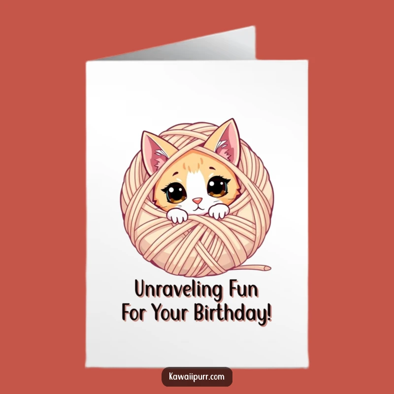 Free Printable Birthday Card: Curious Cat Yarn - Funny Downloadable Gift