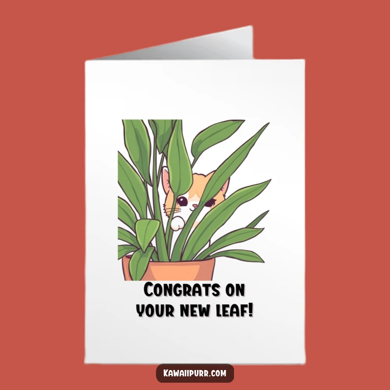 Free Printable Cat Congrats Card: Plant Peek, Downloadable Celebration