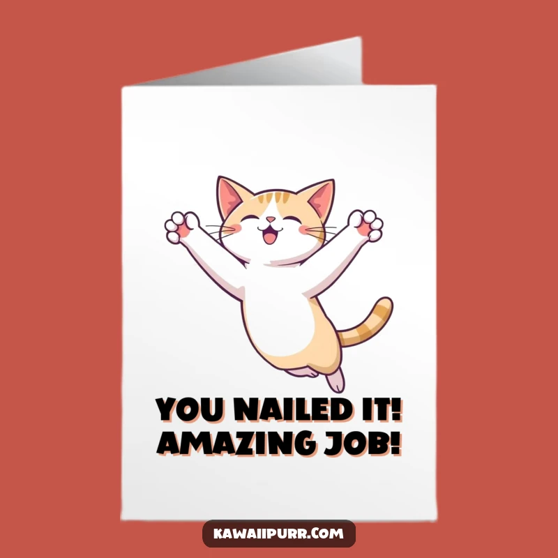 Free Printable Cat Congrats Card: Graceful Leap Downloadable for Any Win