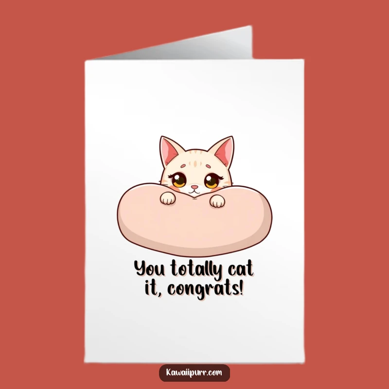Free Printable Congrats Card: Innocent Cat's Cushion Peek Downloadable