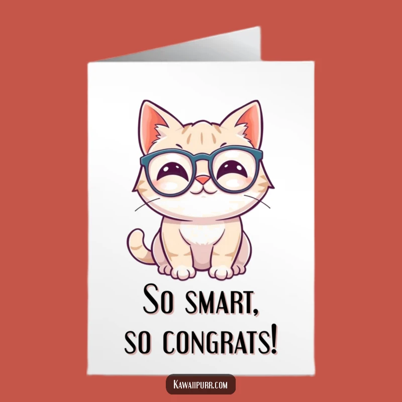Free Printable Congrats Card: Wise Cat with Specs, Humorous Downloadable Message