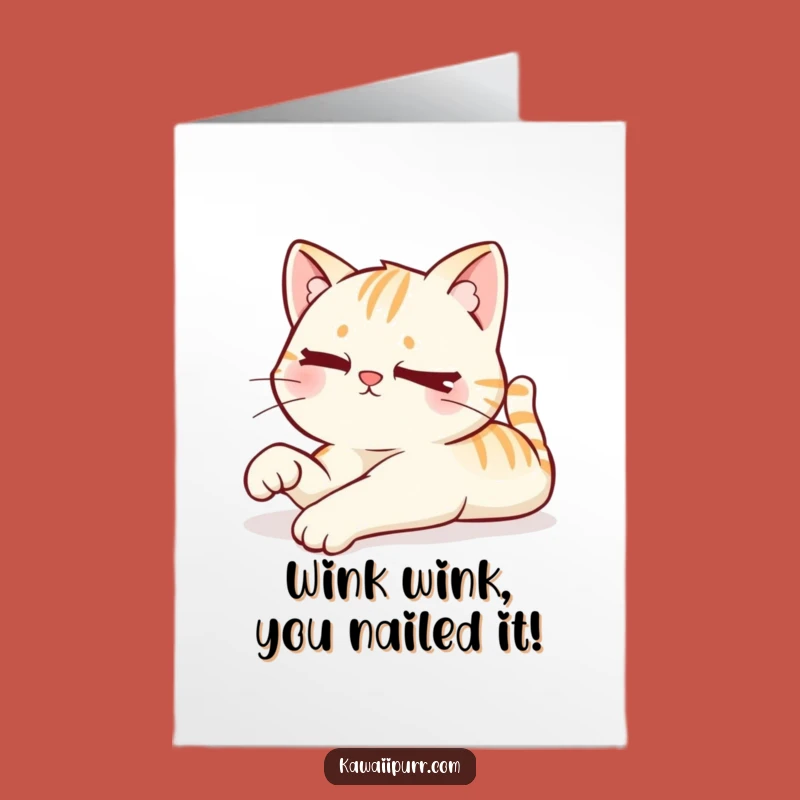 Free Printable Winking Kawaii Cat Congrats Card - Funny Downloadable Playful Greeting