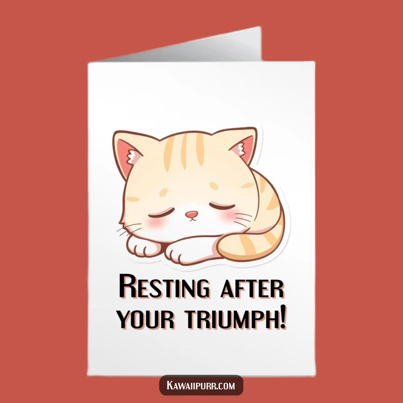 Free Printable Congrats Card: Sleepy Cat Smile - Funny Downloadable Gift