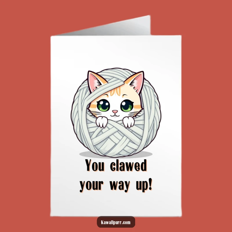 Free Printable Cat Congrats Card: Curious Cat Yarn Funny Downloadable Gift
