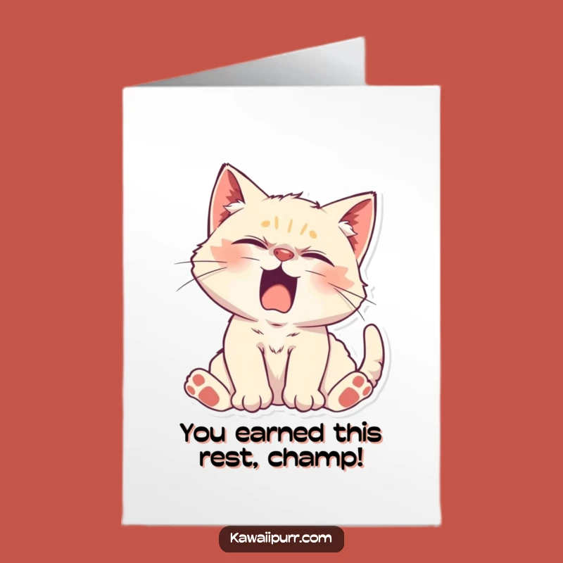 Free Printable Yawning Kitten Congrats Card - Humorous Downloadable Chill Greeting