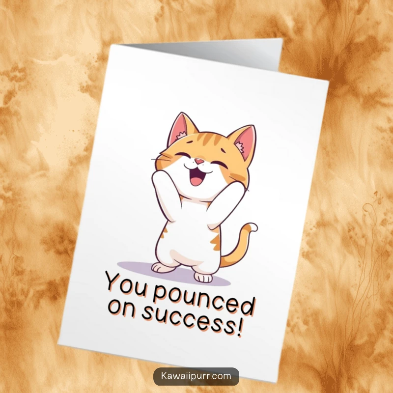 Funny Free Printable Congratulations Card: A cat gleefully pouncing on a shadow, celebrating a triumphant moment.