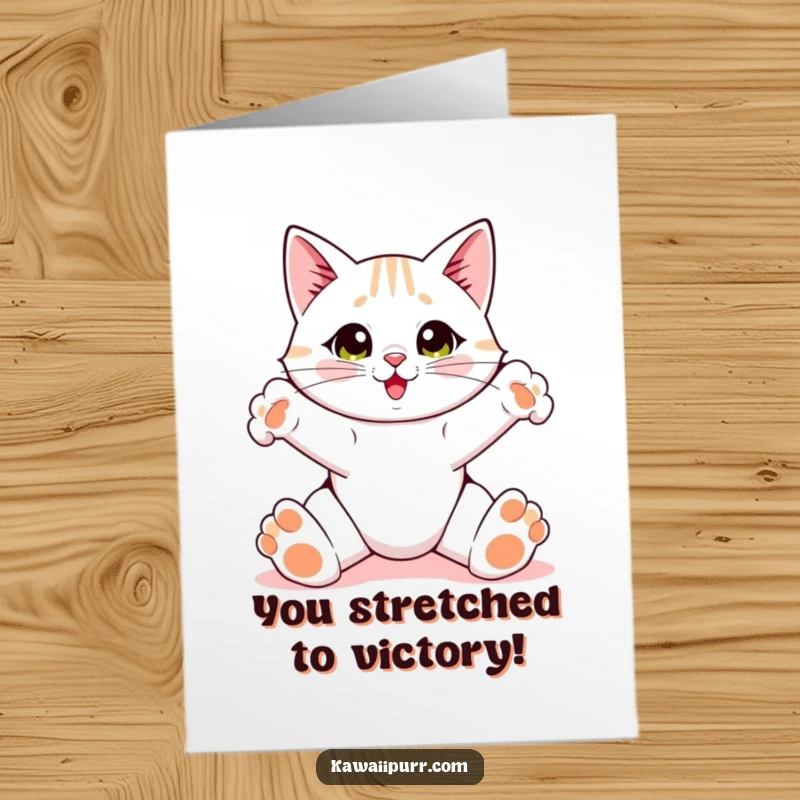 Funny Free Printable Congrats Card: Cat stretching its paws wide, a dynamic and humorous congratulations.