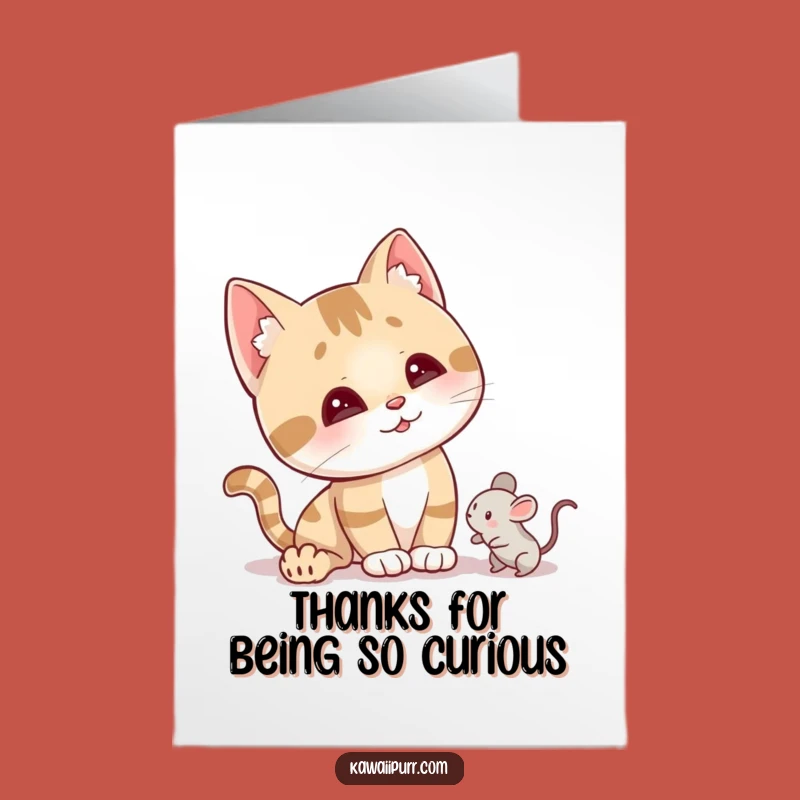 Free Printable Curious Cat Thank You Card: Grateful Feline Downloadable Surprise