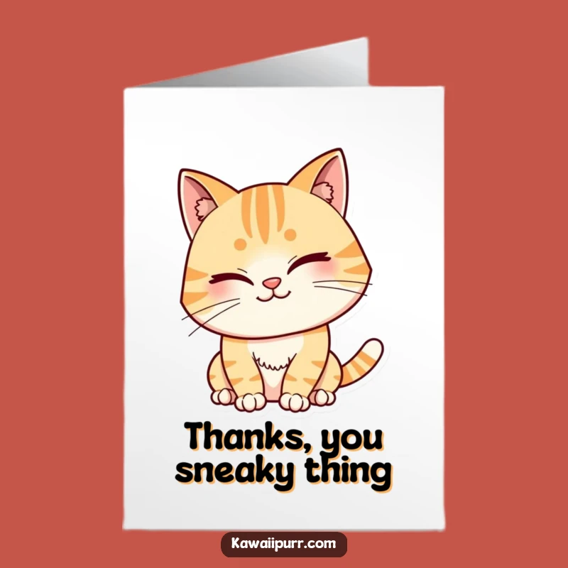 Free Printable Thank You Card: Winking Cat Mischief Funny Downloadable Gift