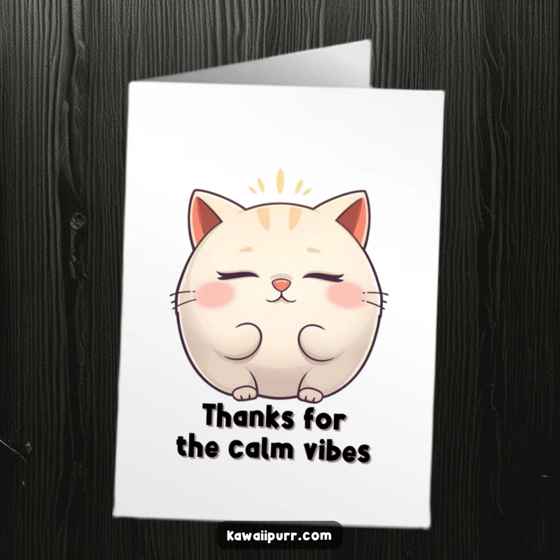 Funny Free Printable Thank You Card: Plump cat with closed eyes and a vibrating aura, offering a humorous and peaceful downloadable thank you.