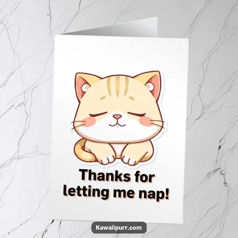 Funny Free Printable Thank You Card: Sleepy cat dozes with a contented smile, radiating calm and heartfelt appreciation.