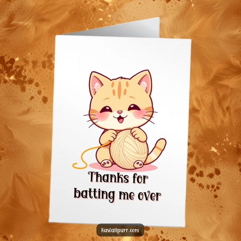 Funny Free Printable Thank You Card: Cat playing with yarn, a sweet and humorous way to say thanks.