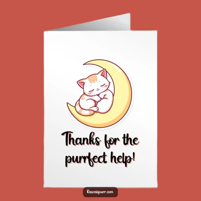 Free Printable Thanks Card: Moon Cat Calm - Downloadable Gift of Peaceful Thanks