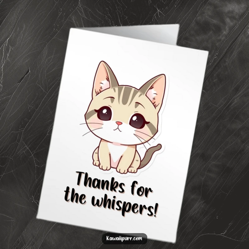 Funny Free Printable Thank You Card: A cat character with erect ears, focused and listening intently.