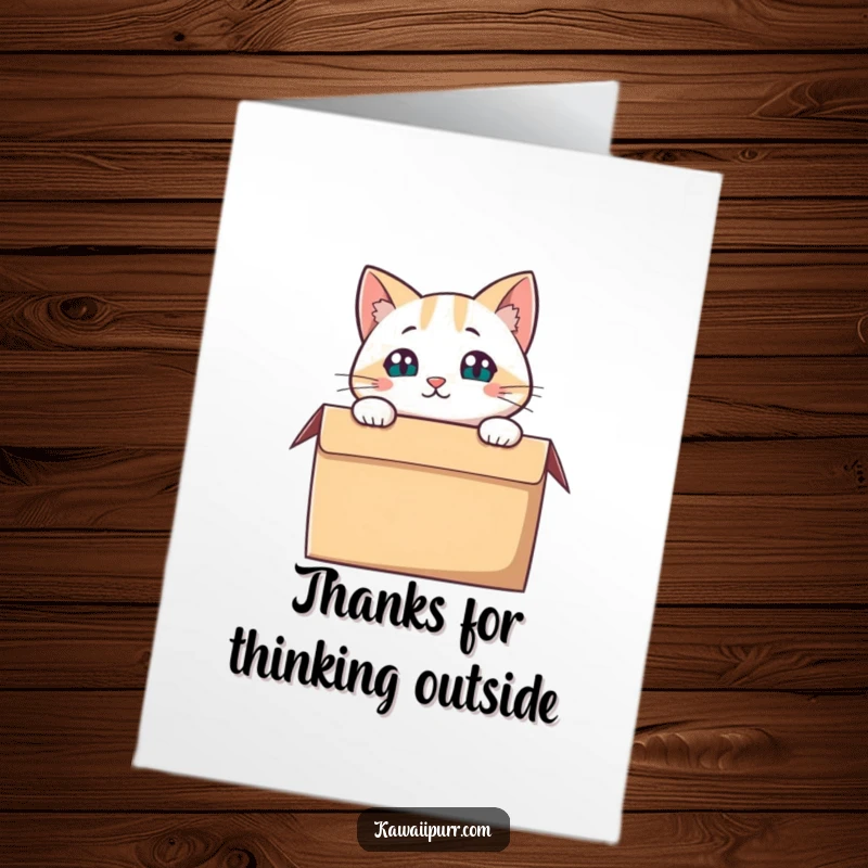 Funny Free Printable Thank You Card: Cat peering curiously from a box, a sweet and humorous way to say thanks.