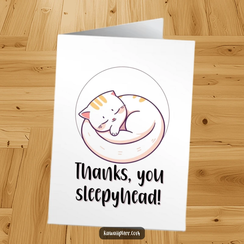 Funny Free Printable Thank You Card: Cat napping peacefully curled in a circle with snoozing lines, a serene downloadable for thanks.