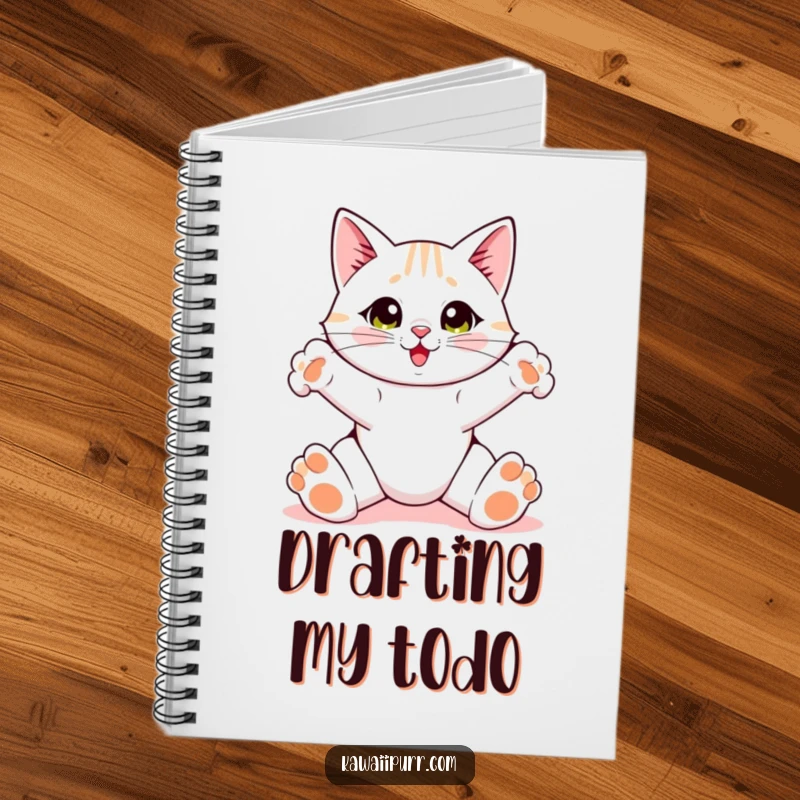 Funny Cat Notebook, a cat stretching with wide paws, great for journaling and notes.