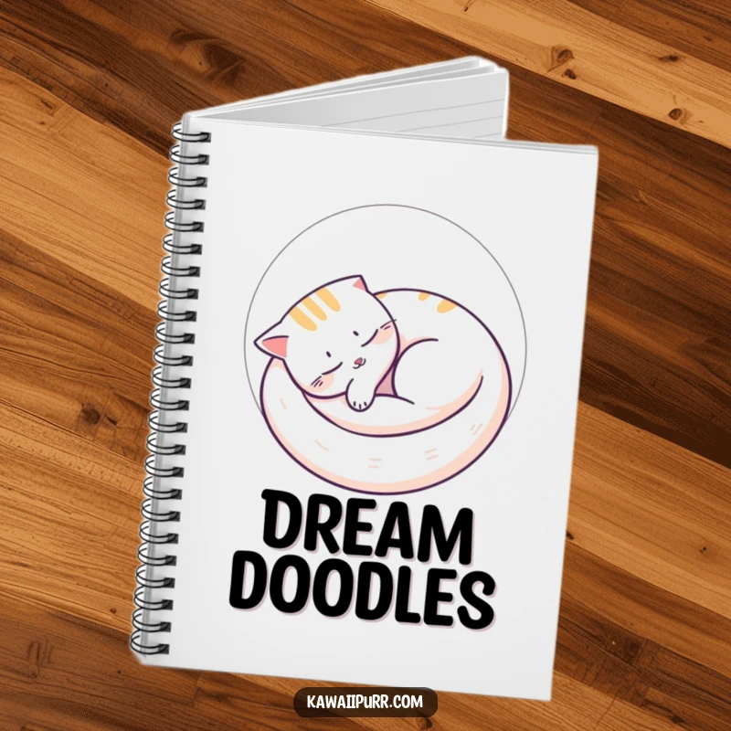 Funny cat nap notebook with a peacefully sleeping cat curled in a circle, providing a delightful space for writing and creative expression.