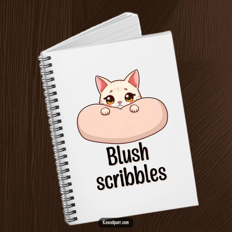 Funny cat notebook with an innocent cat peeking from behind a cushion, providing a delightful space for writing and creative expression.