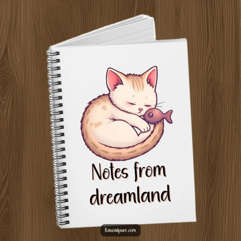 Funny Kitten Fish Dream Notebook featuring a sleeping kitten dreaming of fish, perfect for journaling and creative ideas.