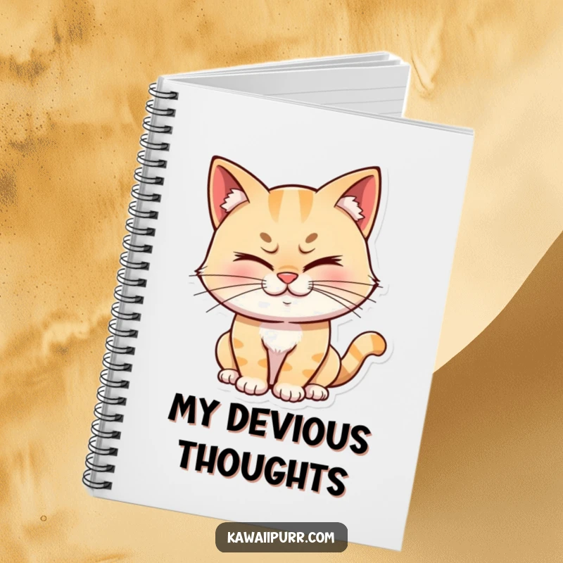 Funny cat character winking with a mischievous grin, inspiring wit and creativity in a stylish notebook, perfect for journaling.
