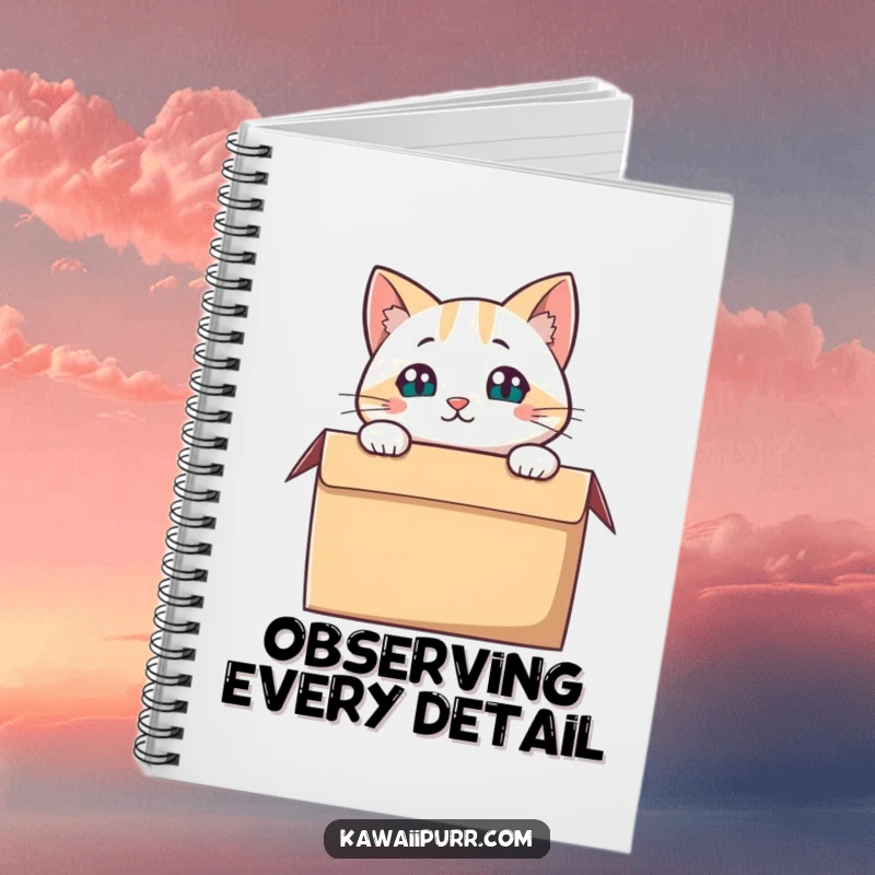 Funny Cat Notebook, a cat peering curiously from a box, great for journaling.