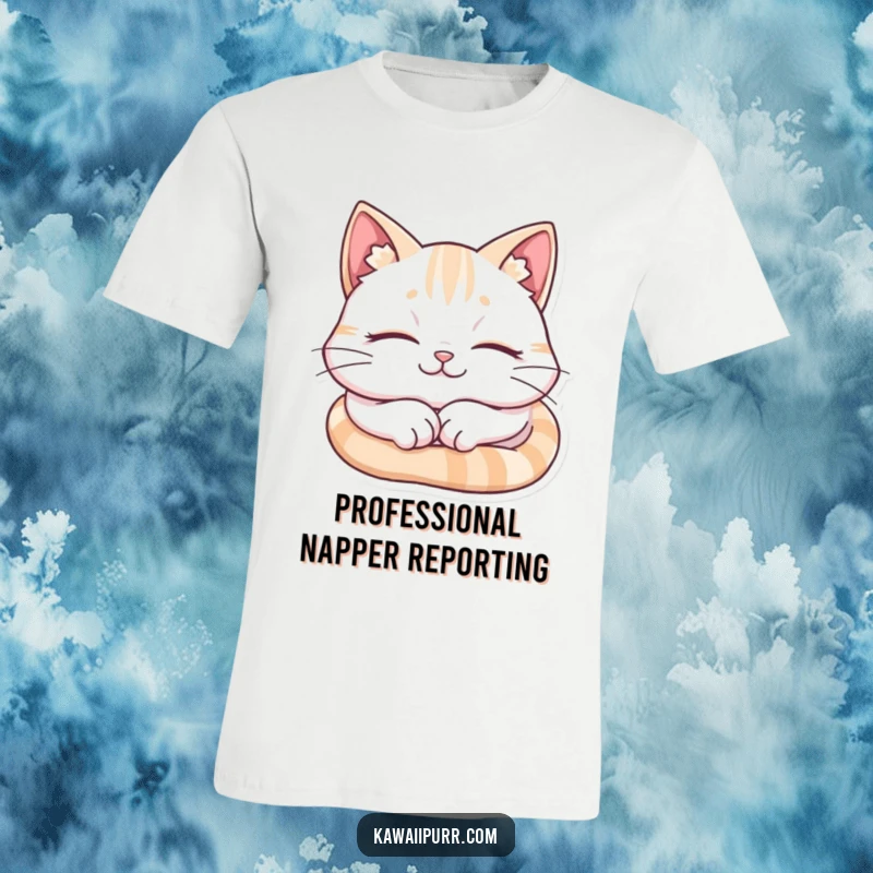 Funny Cat T-Shirt, a cat sound asleep and smiling, radiating pure comfort and happiness.