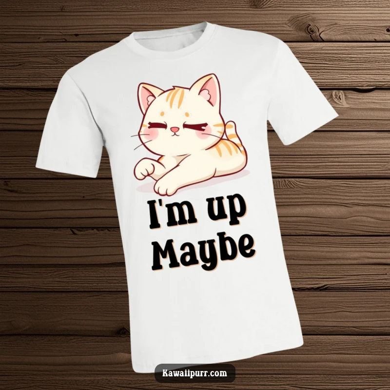 Funny t-shirt featuring a kawaii cat in a lazy stretch, delivering a cheeky, mischievous wink, perfect for relaxed and humorous vibes.